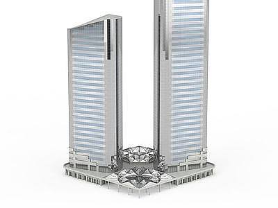 3d浅蓝色高楼模型
