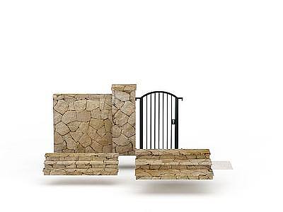 中式石头围墙模型