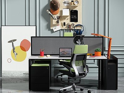 现代办公书桌椅模型3d模型