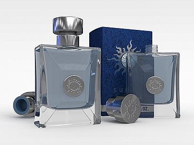 3d蓝色玻璃瓶香水模型
