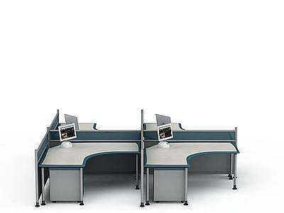 3d弧形隔断办公桌免费模型
