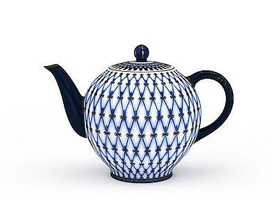 3d蓝色陶瓷茶壶免费模型