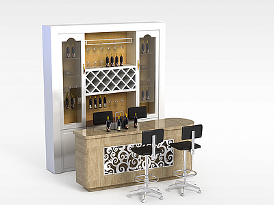 3d现代实木酒柜模型