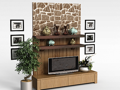 3d木质实用电视墙模型