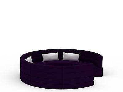 紫色圆形转角沙发模型3d模型