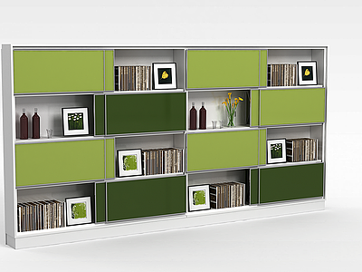 3d绿色多功能背景墙模型
