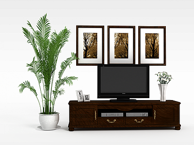 3d复古木质电视柜模型
