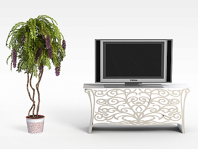 3d花纹木质电视柜模型