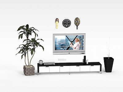 3d黑色烤瓷电视柜模型
