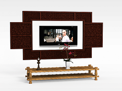 3d简约个性电视背景墙柜组合模型