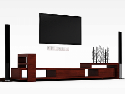 3d褐色实木电视柜模型