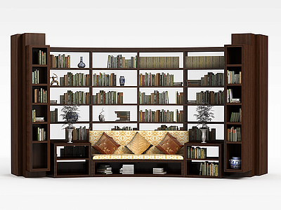3d弧形木质书柜模型