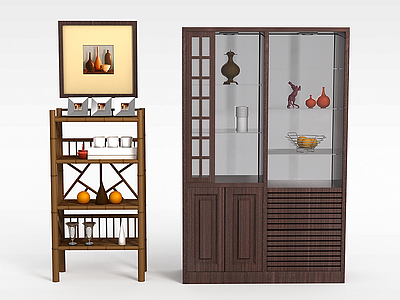 3d现代木质酒柜模型