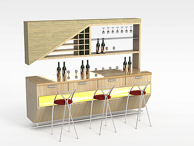 实木酒柜组合模型3d模型