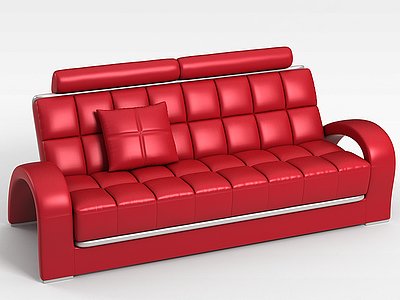 3d红色三人椅模型