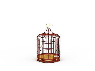 3d红色木质鸟笼子免费模型