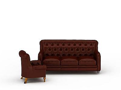 3d欧式褐色沙发免费模型