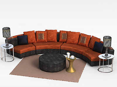3d高档沙发茶几组合模型