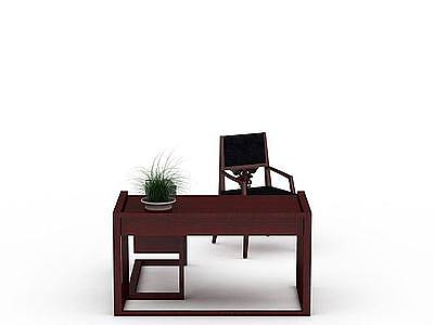 简约书桌椅组合模型3d模型