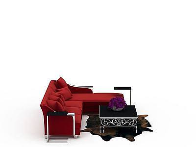 红色布艺沙发模型3d模型