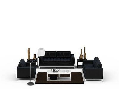 黑色布艺沙发组合模型3d模型
