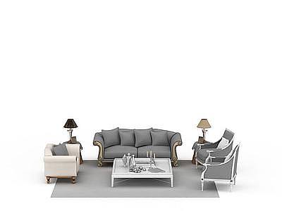 3d灰色沙发茶几组合免费模型