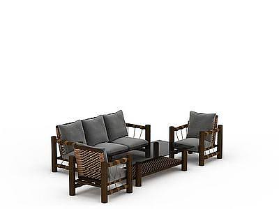 3d木质沙发茶几免费模型