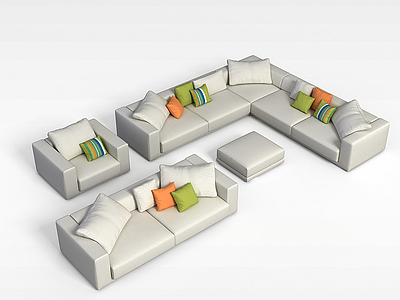 3d米色布艺沙发模型