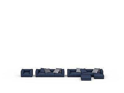 蓝色布艺沙发模型3d模型