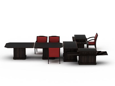 3d黑色实木桌椅免费模型