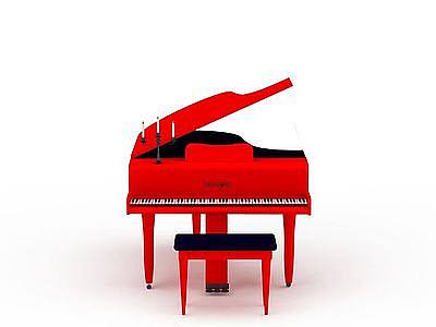 3d红色钢琴免费模型