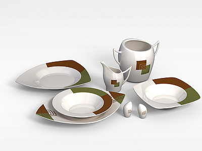 3d简约餐具组合模型