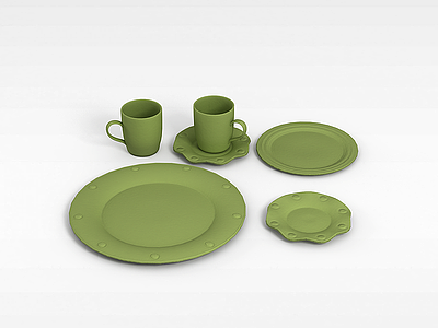 3d绿色餐具组合模型
