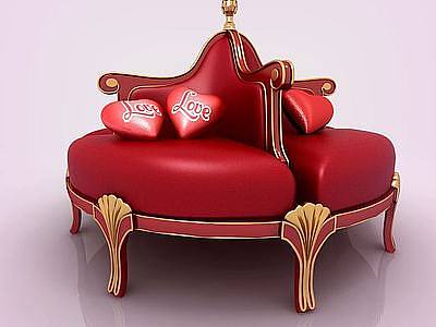 3d欧式红色沙发模型