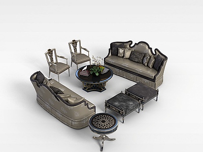 3d 欧式别墅客厅沙发椅子模型