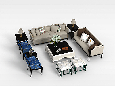 3d欧式客厅沙发椅子组合模型