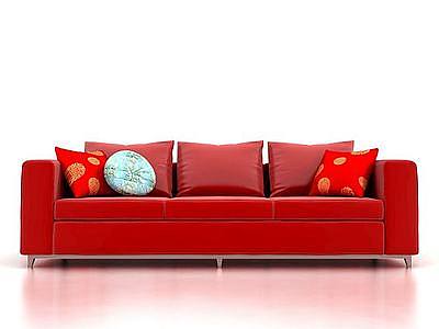 3d中式红色沙发模型