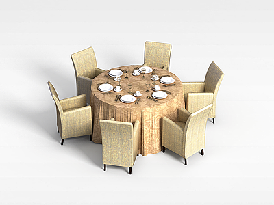 6人圆形桌椅组合模型3d模型