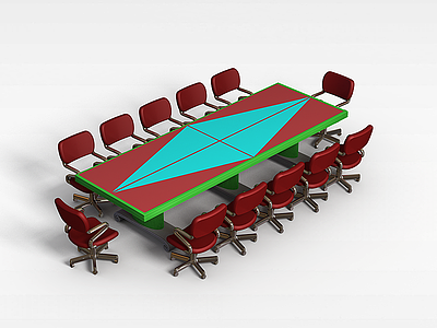 3d班台桌椅模型