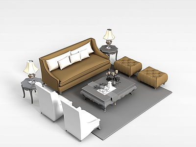 3d时尚沙发茶几组合模型
