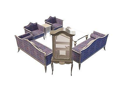 田园沙发茶几组合模型3d模型