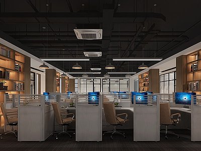3d现代敞开办公室模型