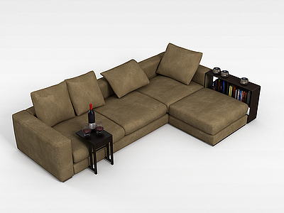 3d皮艺沙发茶几组合模型