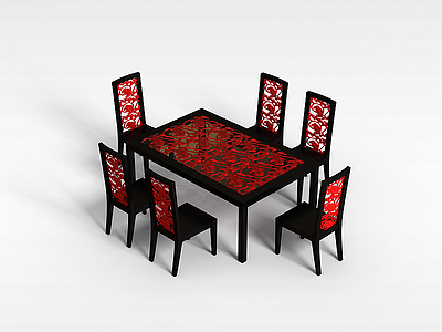 中式雕花桌椅模型3d模型