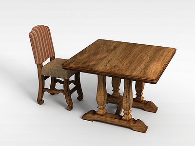3d田园实木桌椅模型