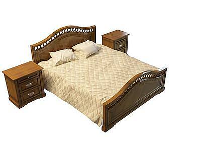 3d实木中式双人床免费模型