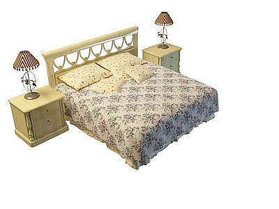 欧式实木雕花双人床模型