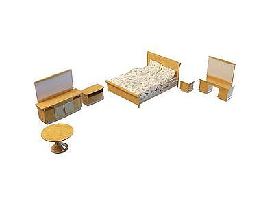 中式卧室双人床模型3d模型