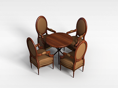 3d6人白木餐桌椅组合模型