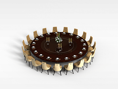 3d19人圆形餐桌椅模型